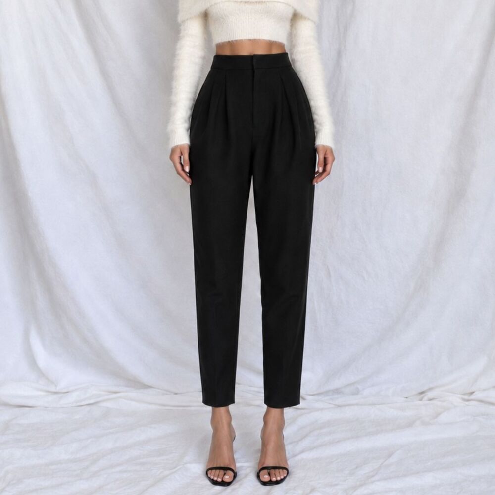 Vintage Y2K Black High Waisted Pleated Detail Tapered Trouser Dress Pants Size S